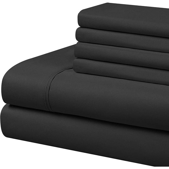 300 Thread Count - 6 Piece Sheet Set - 16" Deep Pocket - 100% Egyptian Cotton - Black Solid, Twin XL Size.