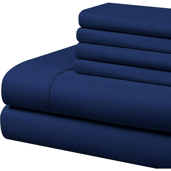 300 Thread Count - 6 Piece Sheet Set - 18" Deep Pocket - 100% Egyptian Cotton - Royal Blue Solid, Cal King Size.