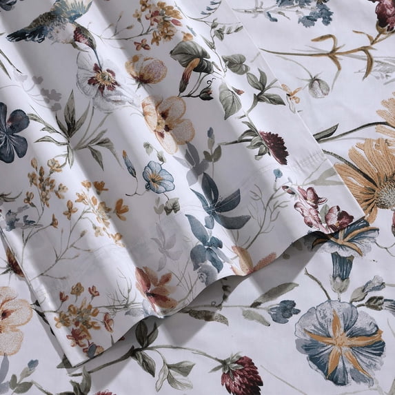 Tribeca Living 300 Thread Count Cotton Ultra-soft Printed Deep Pocket Bed Sheet Set amalfi red-multi Twin Floral Country