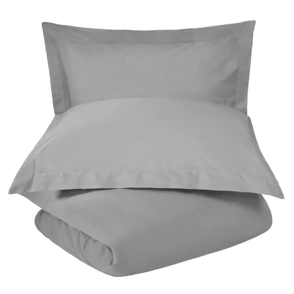 300-Thread Count Breathable Cotton Percale Solid 2-Piece Duvet Cover Set with Matching Pillow Shams, Twin, Smoked pearl by Blue Nile Mills