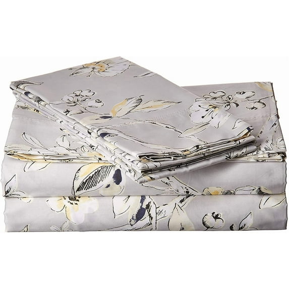 Tribeca Living 300 Thread Count Cotton Extra Deep Pocket Printed Sheet Set, Cal King, Colmar Silver Grey/Multi California King Colmar Silver Grey/Multi