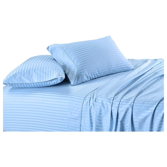 300 Thread Count Cotton Sheet Set - Blue Stripes Twin XL - Soft Damask Weave Bedding for Bedroom, Dorm, Guest Room - 3 Piece Set with Deep Pockets