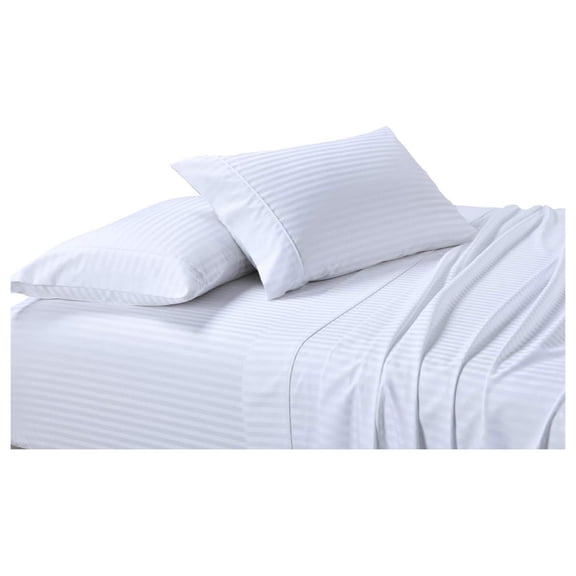 300 Thread Count Cotton Sheet Set - White Twin XL Stripes - Soft Damask Weave - Fits 15 Inch Mattress - 3 Piece Bedding for Bedroom, Dorm, Guest Room