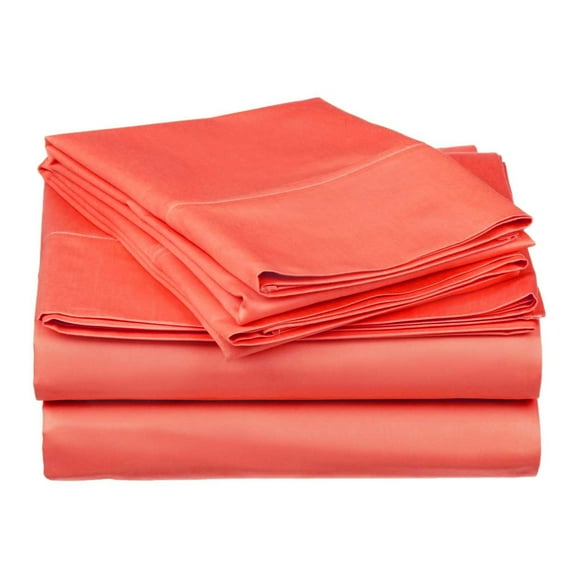 300-Thread Count Cotton Solid Deep Pocket Bedding Sheets & Pillowcases , Coral, King, 4 Piece By Impressions