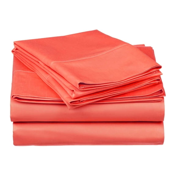 300-Thread Count Cotton Solid Deep Pocket Bedding Sheets & Pillowcases , Coral, Queen, 4 Piece By Impressions
