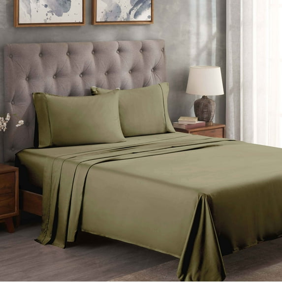 BNM Egyptian Cotton 300 Thread Count Sheet Set, Split King, Sage