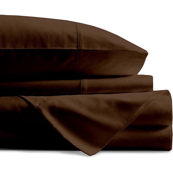 300 Thread Count Sheet Set 4 Piece - Extra Soft 100% Egyptian Cotton 14" Deep Pockets Sheets, Luxury Bed Sheets, Long Staple & Machine Washable Cooling Sheets - Chocolate Solid, Twin Size.