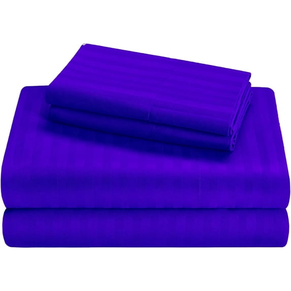 300 Thread Count Sheet Set 4 Piece - Extra Soft 100% Egyptian Cotton 14" Deep Pockets Sheets, Luxury Bed Sheets, Long Staple & Machine Washable Cooling Sheets - Royal Blue Stripe, Twin-XXL Size.