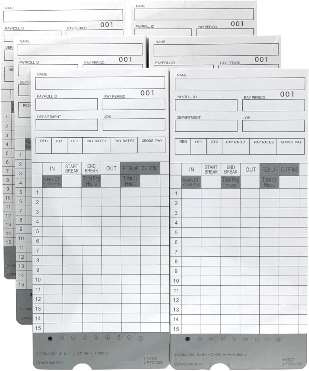 100 Time Clock Cards For UPunch HN Series (HN4000, HN2000, HN2500, HN4500) - 2 Packs Of 50