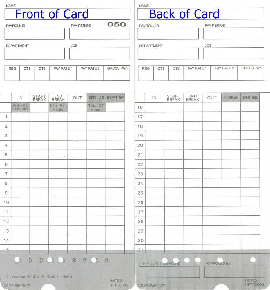 300 Time Cards for uPunch HN4000 AutoAlign Calculating Time Clock HNTC2