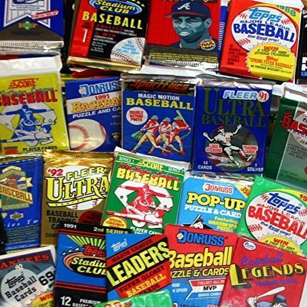 TOPPS, UPPER DECK, DONRUSS, FLEER, SCORE, UPPERDECK 300 Unopened Baseball Cards Collection in Factory Sealed Packs of Vintage MLB Baseball Cards From the Late 80's and Early 90's. Look for Hall-of-Famers Such As Cal Ripken, Nolan Ryan, & Tony Gwynn.