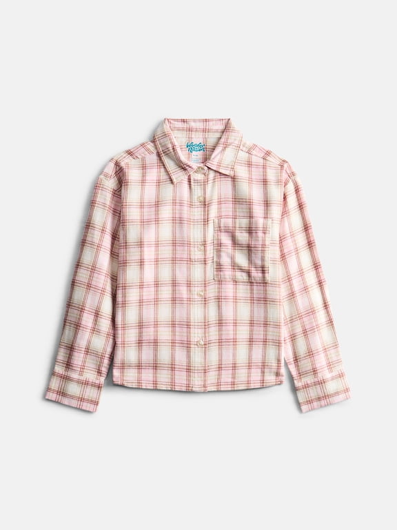 Girls' Cotton Flannel Shirt with Long Sleeves, Sizes 4/5-18 & Plus