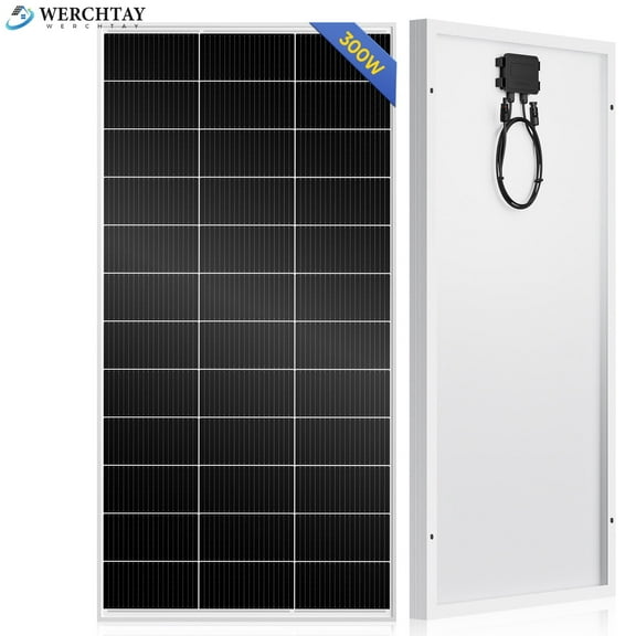 300 Watt Solar Panel 10BB N-Type 300w Solar Panels 25% High Efficiency Monocrystalline Busbar-Less Half-Cut Technology for RV Home Rooftop Power Station Off Grid Systems (300w Single Solar Panel)