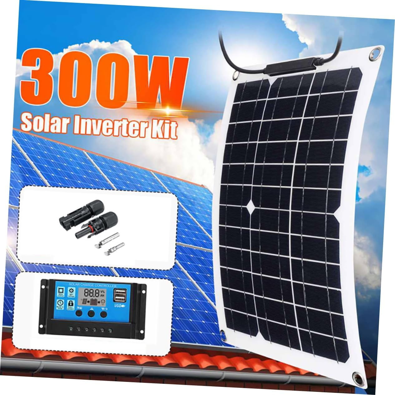 300 Watts Solar Panel Kit, High Efficiency Battery