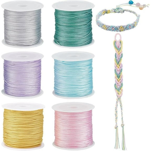 300 Yards 0.8mm Nylon String for Bracelets 6 Colors Thread Chinese Knotting Cords Bracelet String Thread Wind Chime Blinds String for Jewelry Making Kumihimo Wrapping Supplies 1set