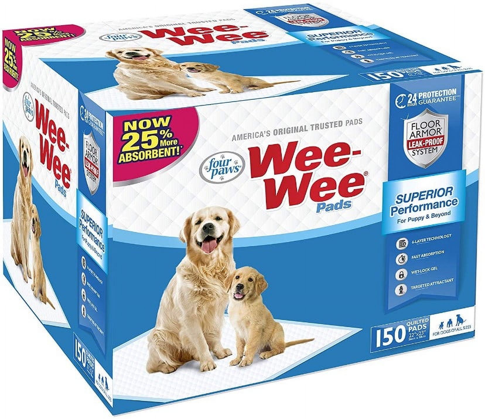 300 count (2 x 150 ct) Four Paws Original Wee Wee Pads Floor Armor Leak