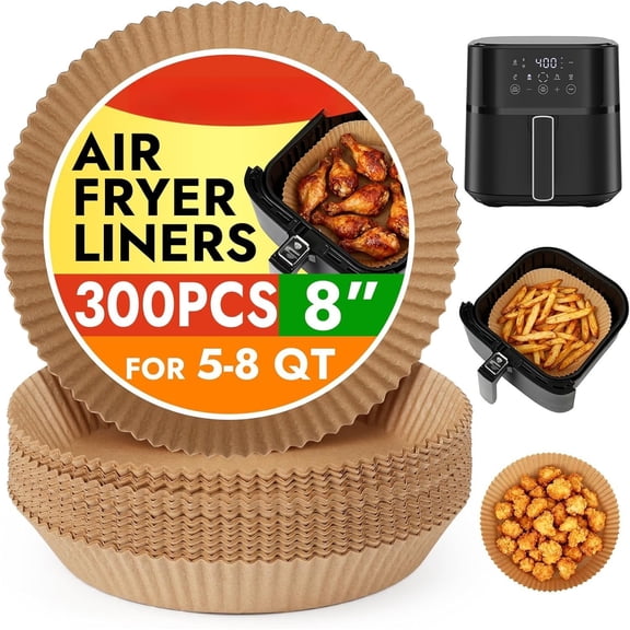 300 count Disposable Air Fryer Liners for  AF141 5QT Pro AF181 6.5QT,  6 QT, Cosori 6QT &Other 5 to 8Qt Airfryer, 8 Inch Round Air Fryer  Paper, Airfryer Basket Accessories