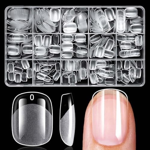 300 count Extra Short Round Square Gel Tips Clear , XS Clear Press Nails Short Squoval Soft Gel Tips Nails Full Cover False Artificial Fingernail for Extensions