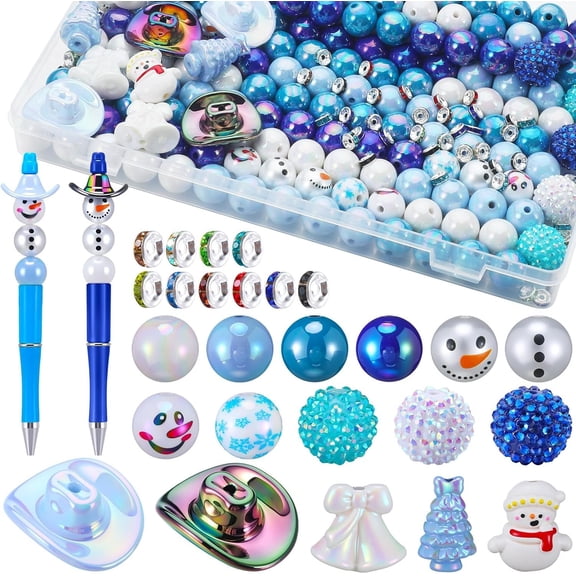 300 count Focal Beads for Pens AB Color Focal Colorful Beads Bulk Round Rhinestone Spacer for Beadable Pen Making Bracelet Necklace Charms Crafts (Winter Style)