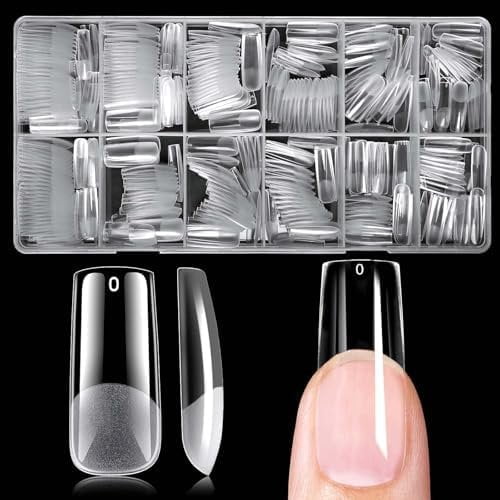 300 count Long Square Tips Square Nails Tips Long Nails Tips Clear Press Nails Soft Gel Tips Full Cover False Nails Artificial Fingernail for Gel Extensions
