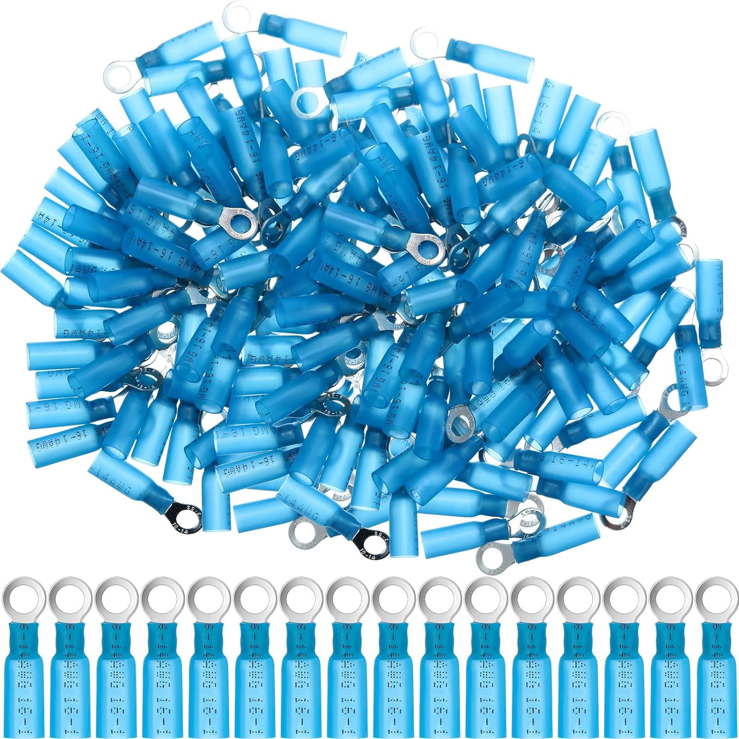 300 heat shrink ring terminals #10 electrical connector connectors transparent wire connectors, waterproof and insulated (blue, ring #10)