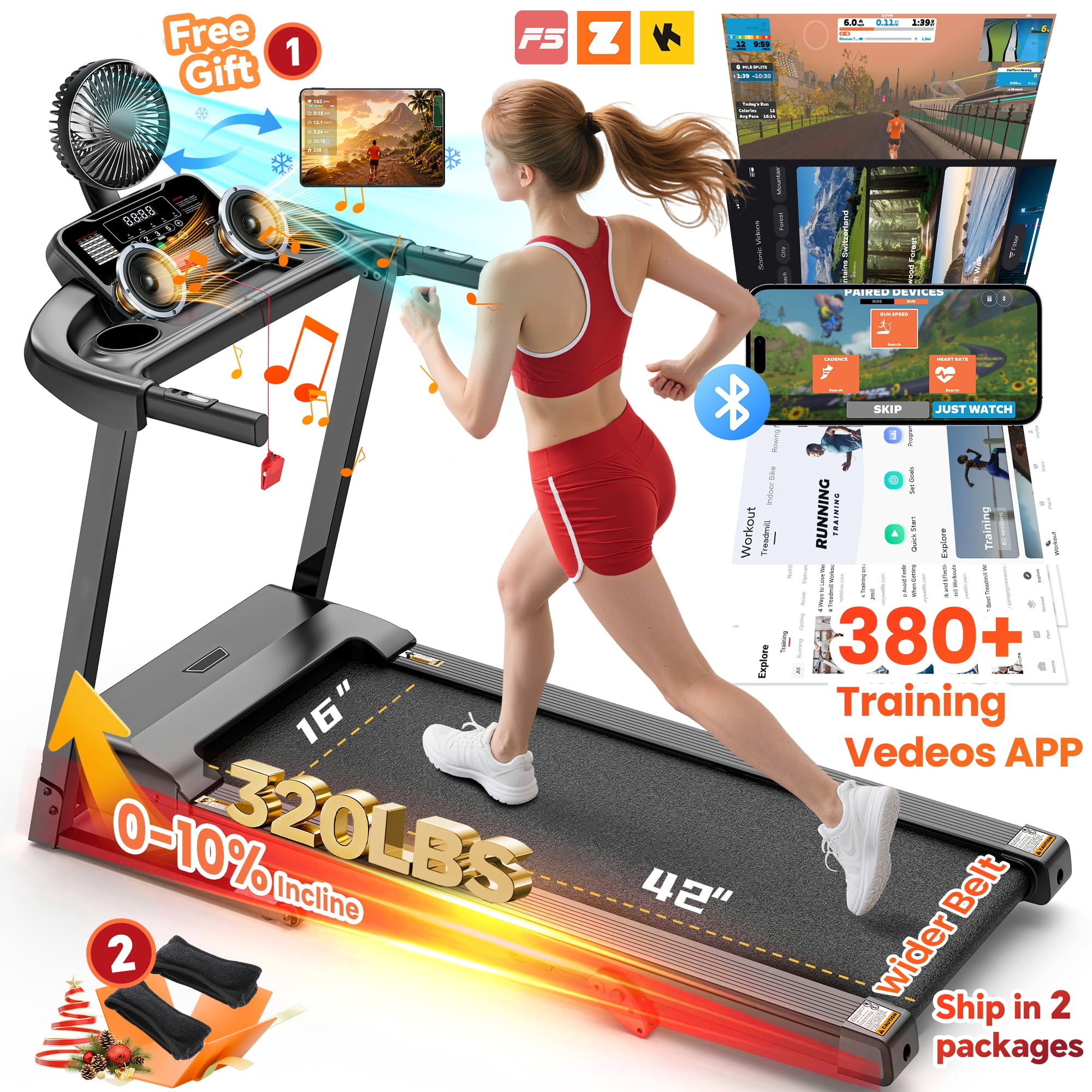 Campmoy 300 lbs Capacity Folding Treadmill, 3.5 HP Motor, 71
