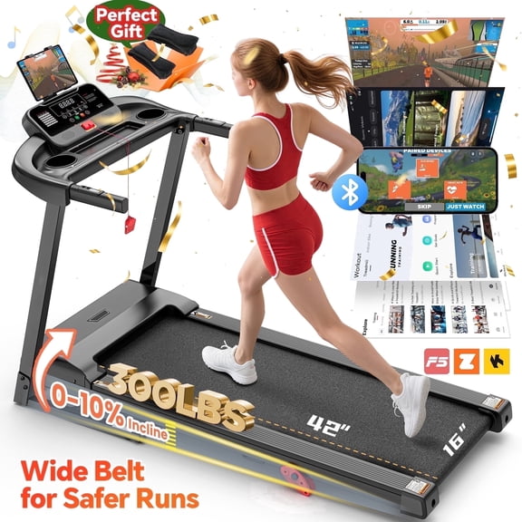 300 lbs Capacity Treadmill for Home, 3.5HP Folding Treadmill w/ 71 Preset Workouts, APP with Free Train Courses, Dual HiFi Speakers, Exercise Equipment for Walking, Jogging, Running