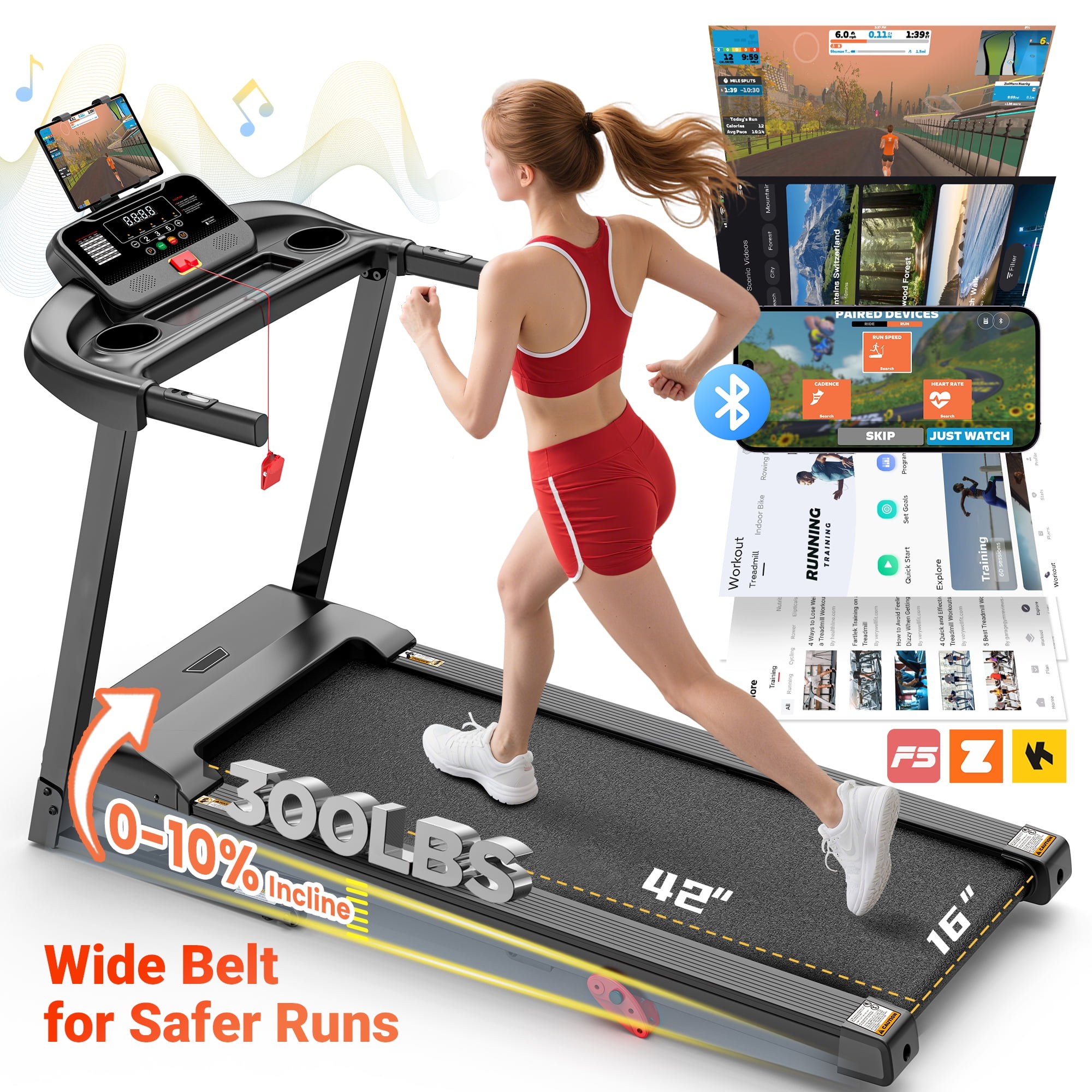 300 lbs Capacity Treadmill for Home, 2.5HP Folding Treadmill w/ 71 Preset Workouts, APP with Free Train Courses, Dual HiFi Speakers, Exercise Equipment for Walking, Jogging, Running