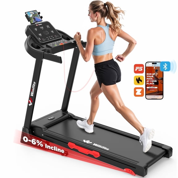 Winfita Folding Treadmill for Home, 3HP Electric Treadmill 300 lbs Capacity, 3-Level Adjustable Incline Running Machine, up to 7.5 mph, Space-Saving