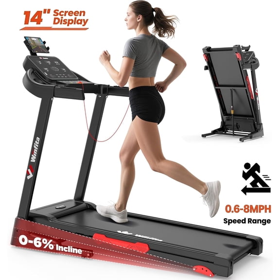 Winfita 3-in-1 Foldable Incline Treadmill with 14-inch Screen, 3.5 HP Quiet Motor, Smart Handrail, Real-Time Display, 300 Lb Capacity Workout