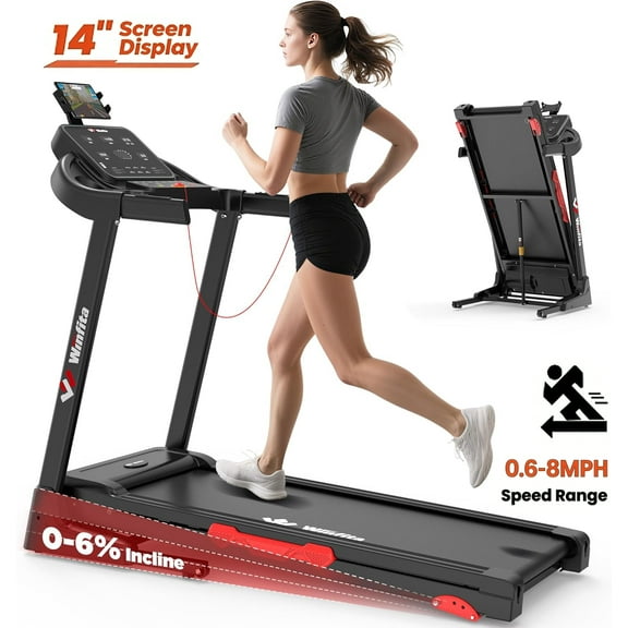 Winfita 3-in-1 Foldable Incline Treadmill with 14-inch Screen, 3.5 HP Quiet Motor, Smart Handrail, Real-Time Display, 300 Lb Capacity