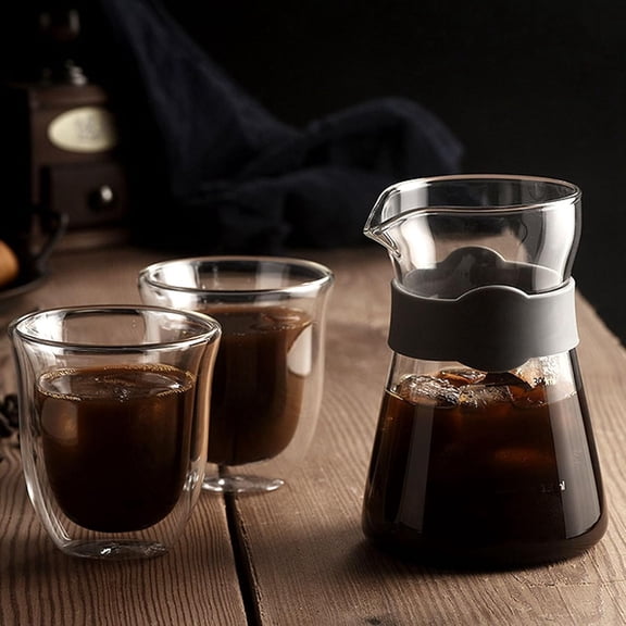 300 ml Pour Over Coffee Maker Set, High Borosilicate Glass, Heat Carafe with 2 Double Wall Cups, with Gold Scale, for HomeOfficeCafe.