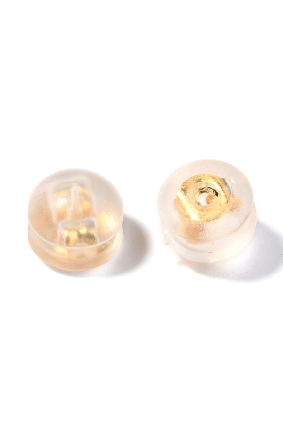 300 pc 316 Surgical Stainless Steel Ear Nuts with TPE Plastic Findings Earring Backs Half Round/Dome Real 18k Gold Plated 4.5x5mm