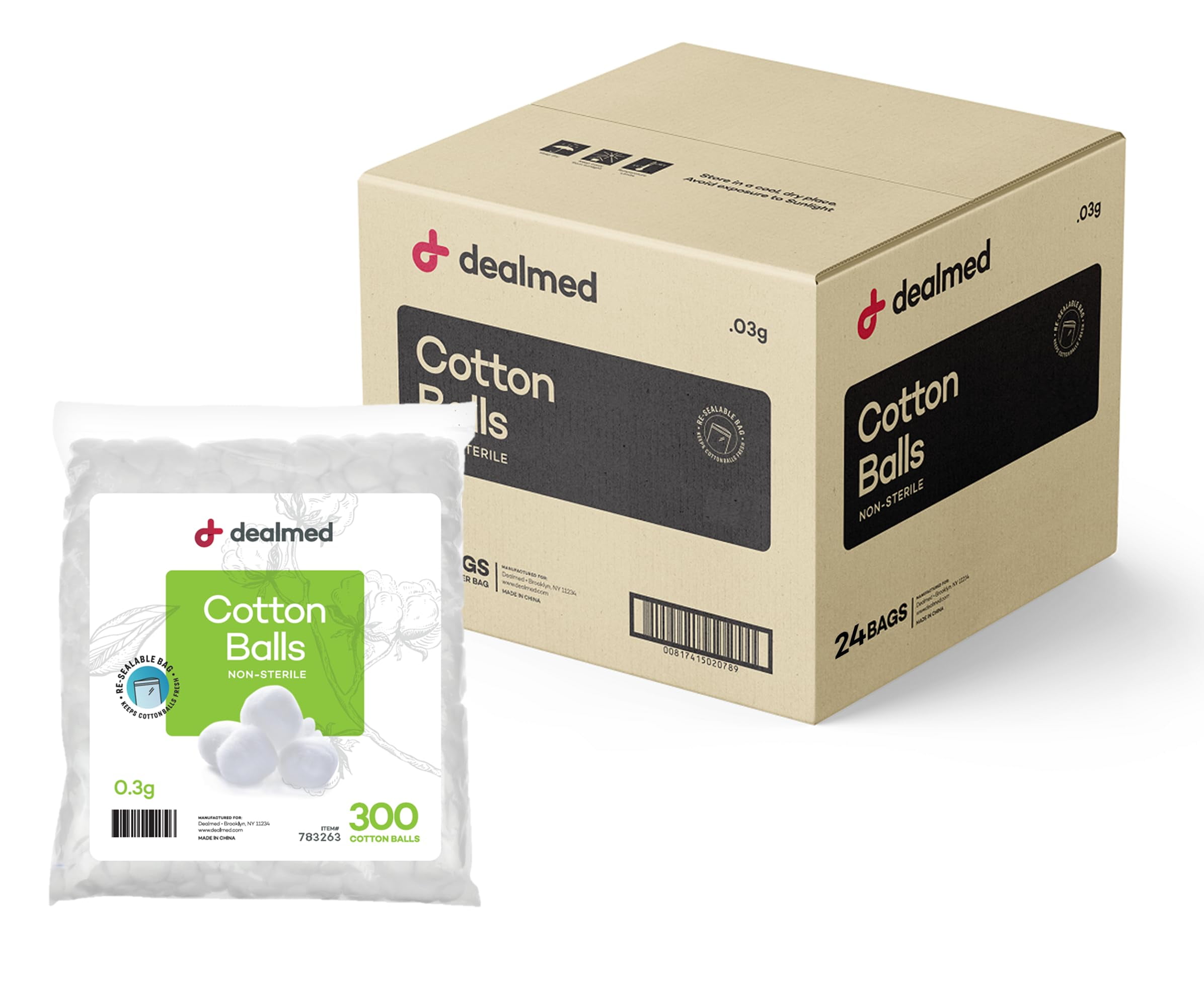 300 pc Multipurpose Cotton Balls for Makeup, First Aid, Pet Care, School Crafts, Non-Sterile Bulk Pack, Resealable Hygienic Bag, Pure Cotton, White