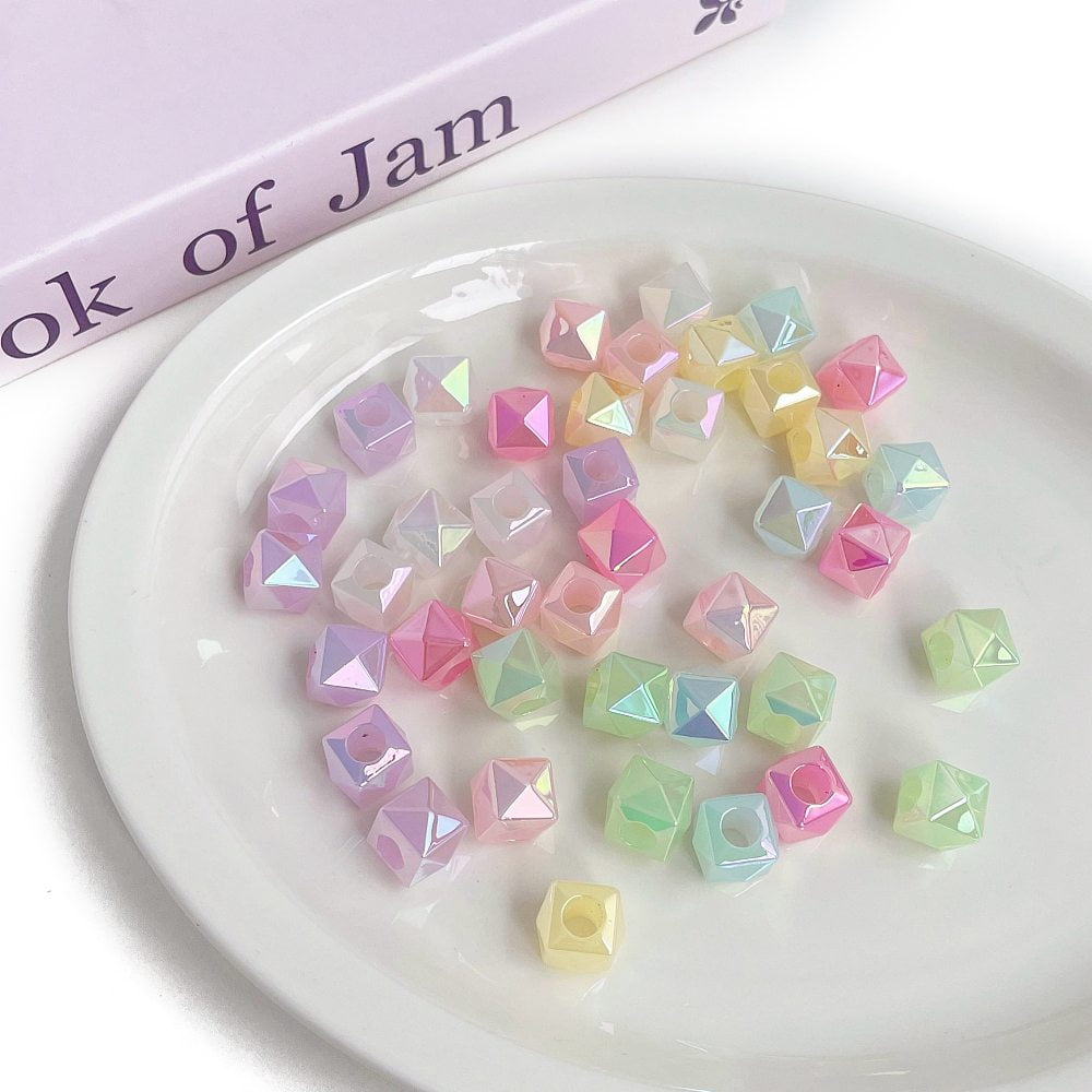 300 pc Opaque Acrylic Beads Imitation Jelly Faceted Square Mixed color 13.8x15.8x15.8mm Hole: 7mm Acrylic