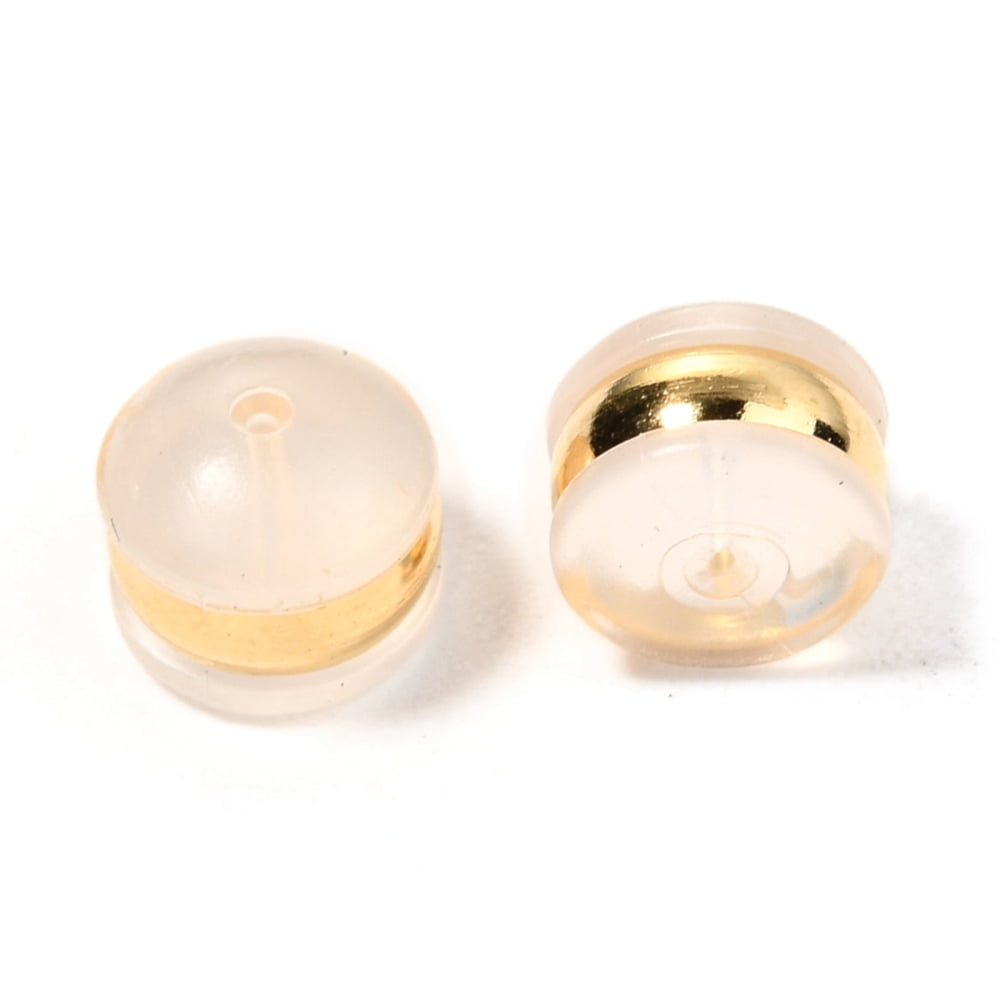300 pc TPE Plastic Ear Nuts with 316 Surgical Stainless Steel Findings Earring Backs Half Round/Dome Real 18k Gold Plated 4x5.5mm