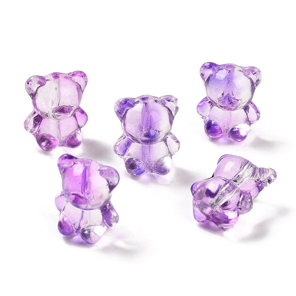 300 pc Transparent Glass Beads Bear Dark Violet 14x12x9mm Hole: 1.2mm
