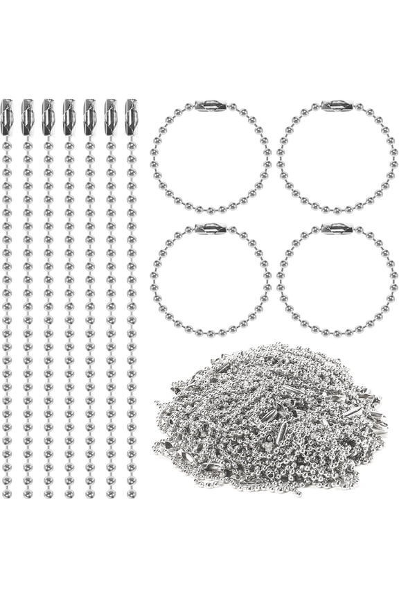 300 pcs 3.9 in Ball Chains Keychain Tag Keychain Ball Chain Bulk,Beaded Chain Connector Chains for Keychains,Dog tag Chain Key Chain Links,Silver Nickel Plated Metal 2.4mm Ball Bead Chains