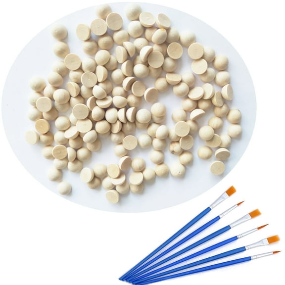 Hesmartly 300 Pcs Half Wood Balls 10mm Split Balls for DIY Craft Supplies and 6pcs Paint Brushes