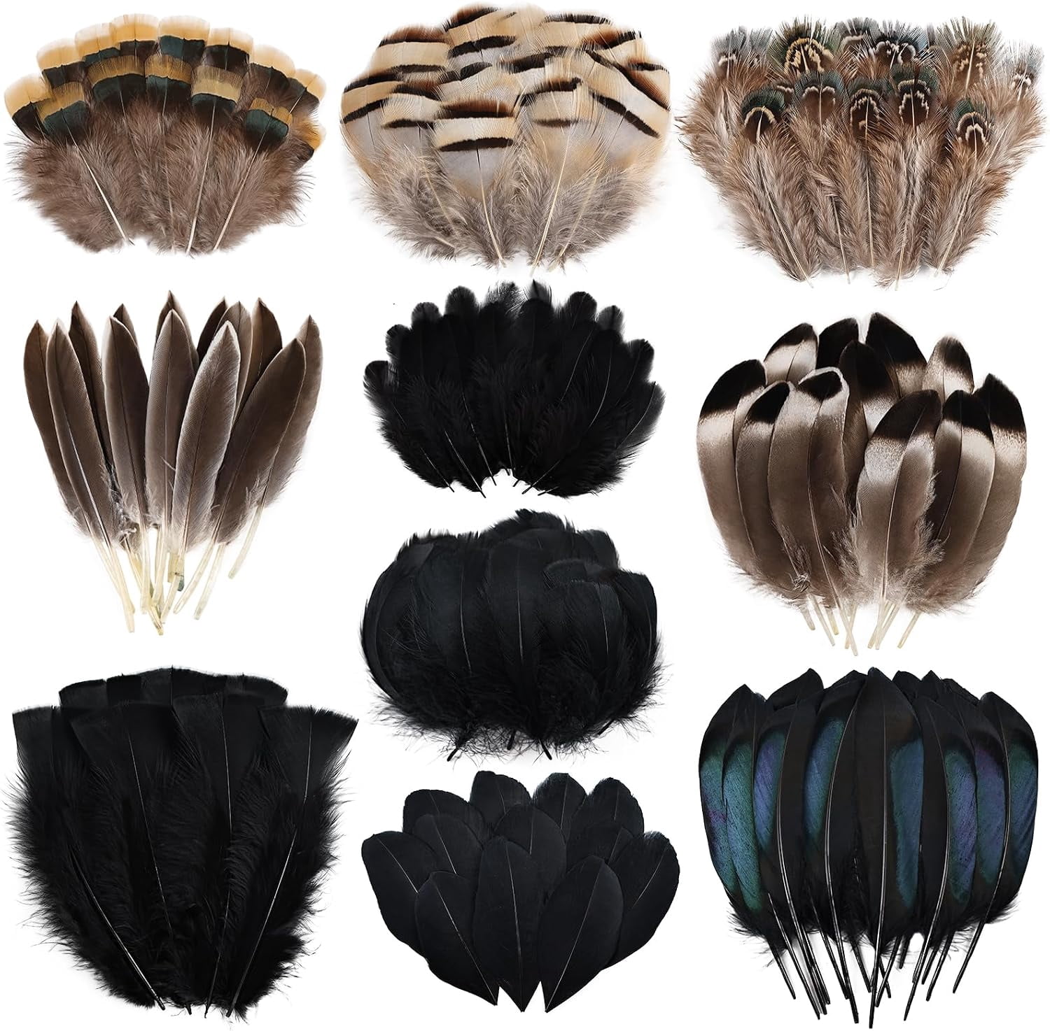 300 pcs Small Feathers - 10 Style Mixed Spotted Natual Decorative ...
