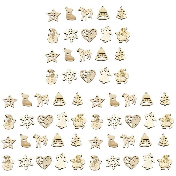 300 pcs Wooden Christmas Mini Pendant DIY Wooden Slices Christmas Ornaments (Mixed Style)