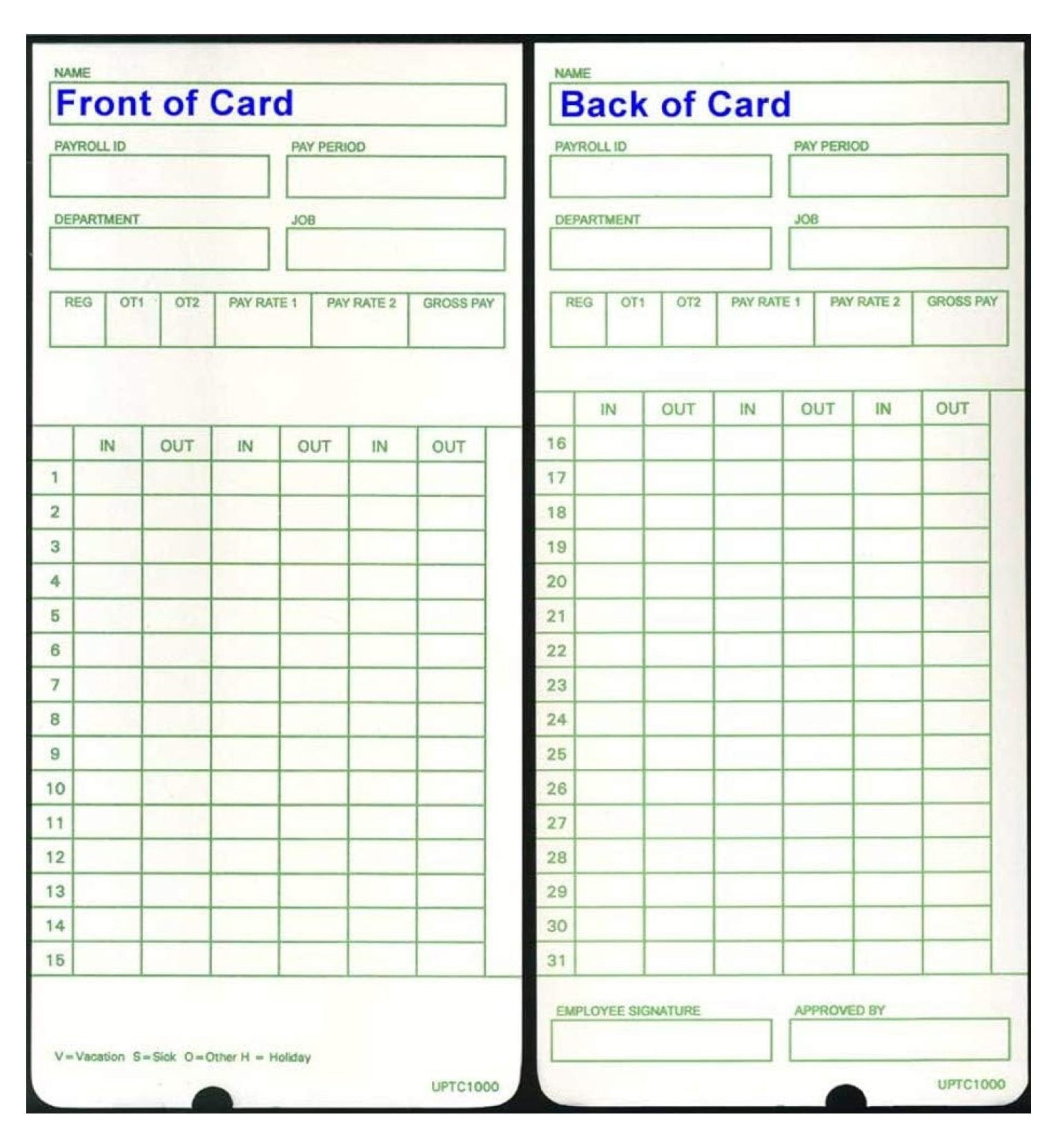 300 uPunch HN3000 Time Cards Non-Calculating uPTC1000 Compatible by ...