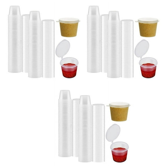 300 x 1Oz Round Food Container Pots with Lids,Hinged Sauce Pots Reusable Jelly Shot Cups Small Pot Restaurants