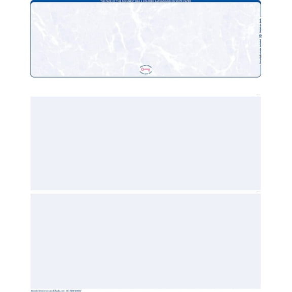 3000 Blank Laser Check Stock - Blue Marble - Top. Order Checks!