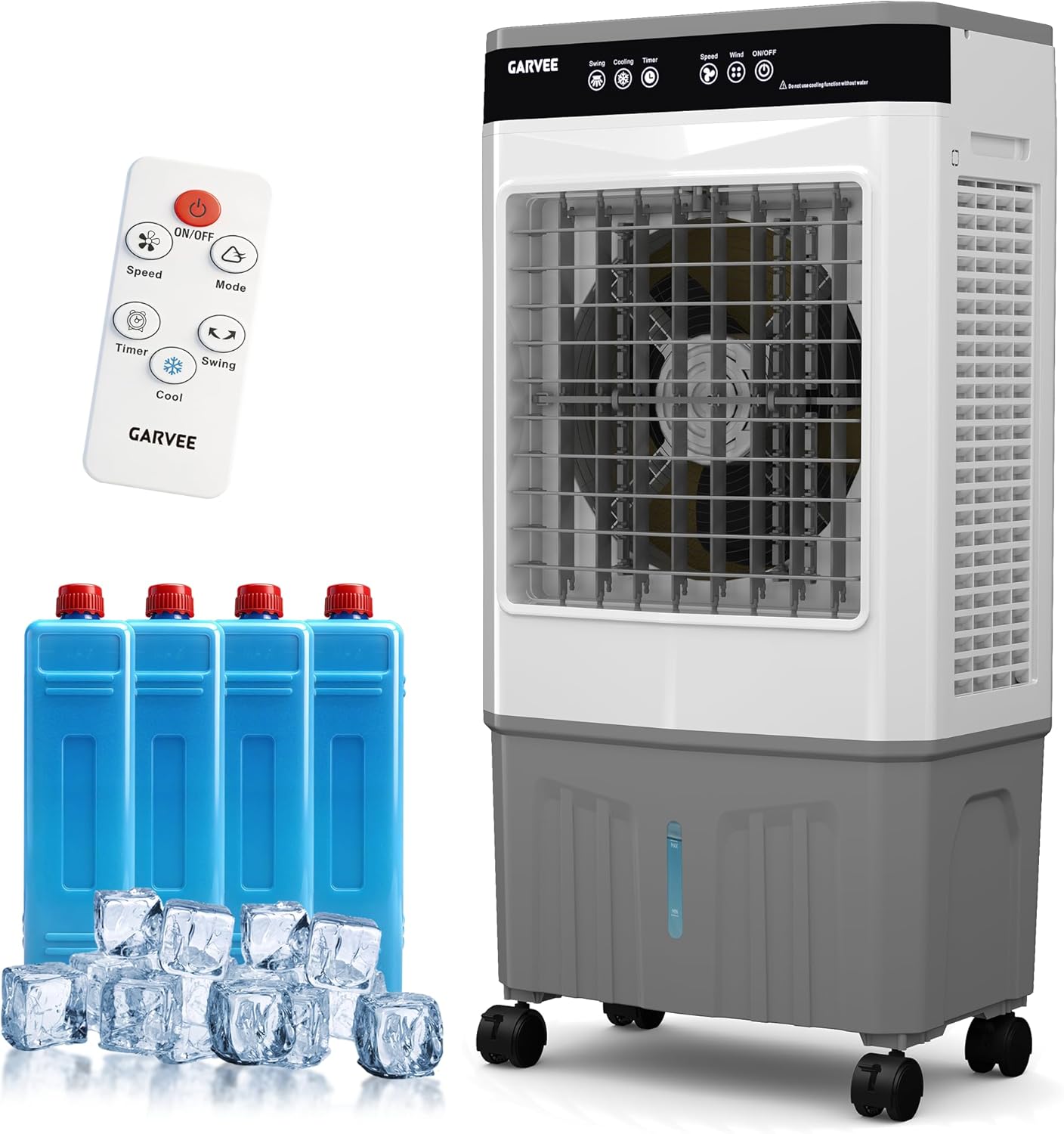 3000 CFM Portable Cooler Fan with Remote & Timer, 5.3 Gal Water Tank, 3 ...