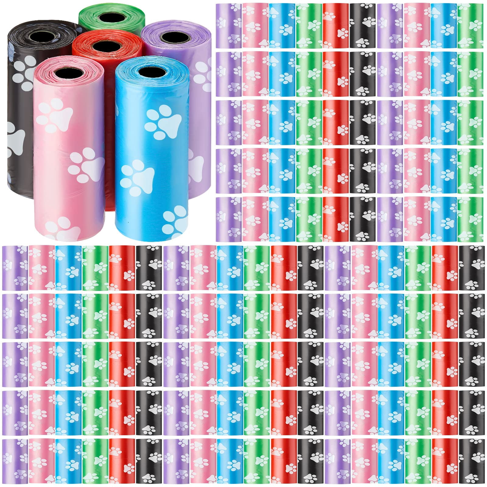 3000 Counts 200 Rolls Dog Poop Bag Plastic Waste Bags Disposable For Doggie Pets Outdoor Walking Travel Mixed Colors(paw Print Style)