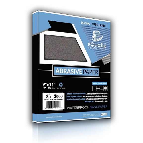 eQualle 3000 Grit Sandpaper Sheets, 25-Pack, 9x11 in – Silicon Carbide for Wet or Dry Use