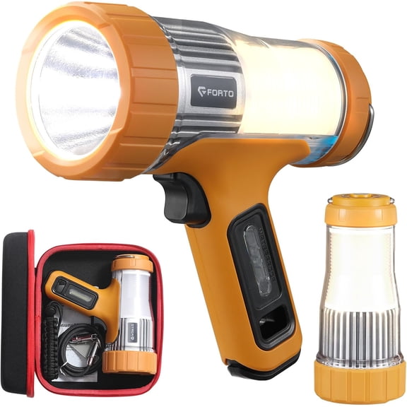 3000 Lumen Handheld Spotlight, 1400 Feet Long Range Spotlight, 120 Hours Run Time, 8 Waterproof Rechargeable Outdoor Flashlight, Suitable for Camping, Hiking, Emergencies, Searchlight (Yellow Enhance