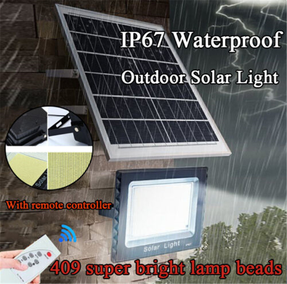 3000 Lumens 409 LED Solar Lights Outdoor Bright Solar Dusk to Dawn Light  with 7000mAh Battery, IP65 Waterproof Outdoor Solar Powered Security Flood  Light for Wall Porch Shed Barn Garage, Black