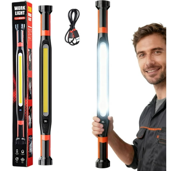 3000 Lumens Rechargeable Work Light, Ip54 Waterproof 360 Rotat 9.2 in Powerful Light 6.5 Hour Under Hood Work Light Bar, Magnetic Shop Light Rechargeable with Rotat Hook Perfect for Worker (1PC)